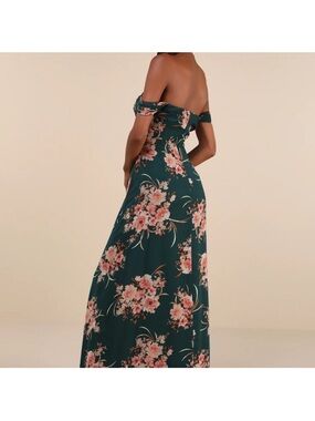 Lulu's Dark Green Off-Shoulder Floral Maxi Dress